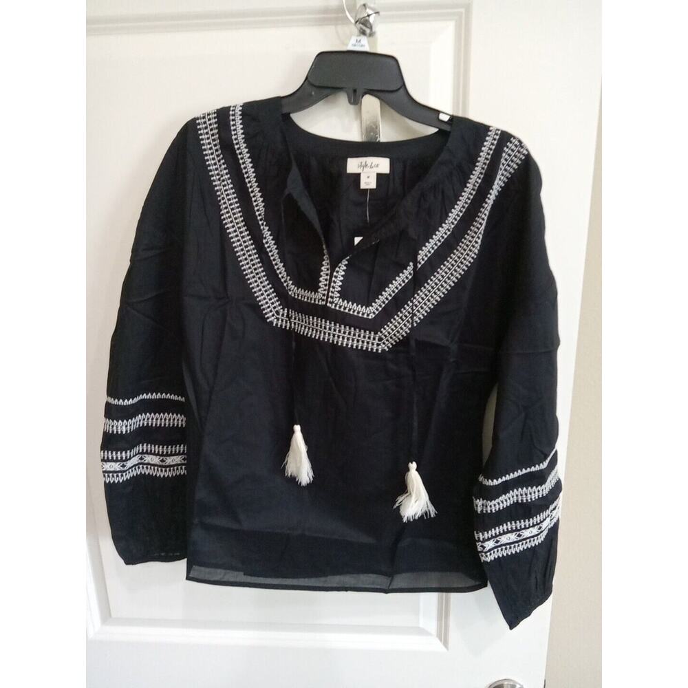Style & Co Women's Vaca blouse deep black. Size M